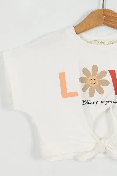 Bej (2-5 Yaş) Love Baskılı Belden Bağlamalı Kız Çocuk Takım 255192