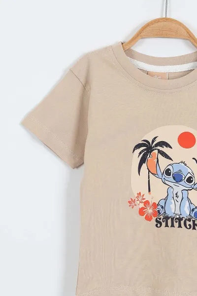 Bej (2-5 Yaş) Stich Baskılı   Şortlu Erkek Çocuk Yazlık Takım 357531