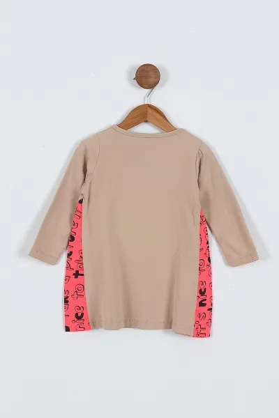 Bej (2-6 Yaş) Cute Baskılı Süprem Likralı  Kız Çocuk Elbise 419332
