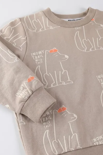 Bej (2-6 Yaş) Köpek Baskılı İki İp Erkek Çocuk Mevsimlik Takım 478237