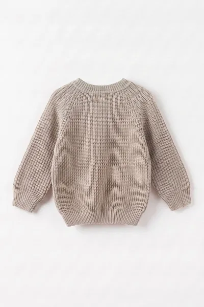 Bej (2-8 Yaş) Dikişsiz Selanik Örgülü Unisex Çocuk Kazak 474928