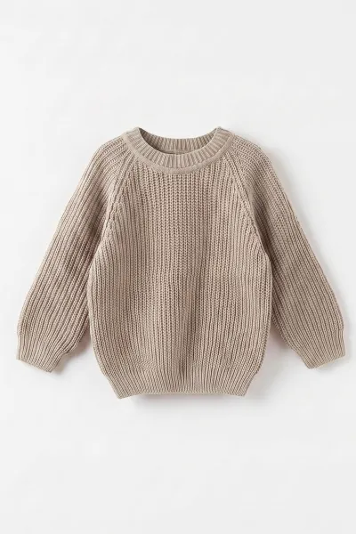 Bej (2-8 Yaş) Dikişsiz Selanik Örgülü Unisex Çocuk Kazak 474928