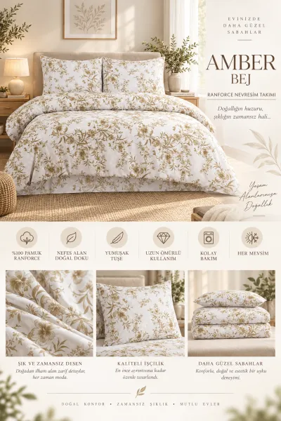 Bej 200x220 Cm Bella Home Çift Kişilik Fitted New Box Nevresim Takımı 487082
