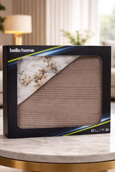 Bej 200x230 Cm Bella Home Çift Kişilik Pamuklu Petek Pike Takımı 474612