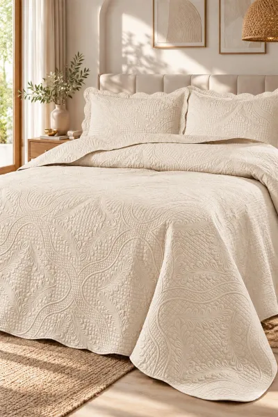Bej 250x260 Cm Toyo Çift Kişilik Nakışlı Yatak Örtüsü 492033