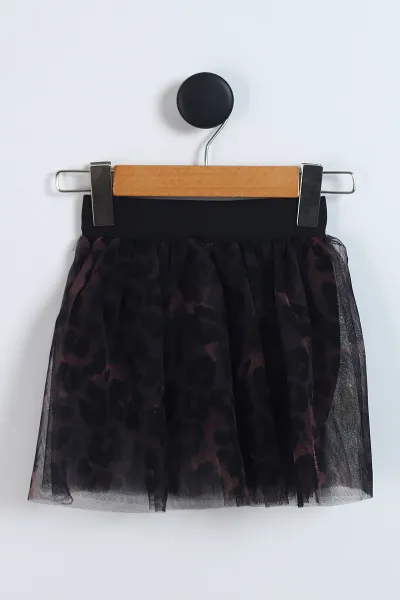 Bej (3-10 Yaş)Leopar Tüllü Etekli Balıkçı Yaka Kız Çocuk  Takım 349574