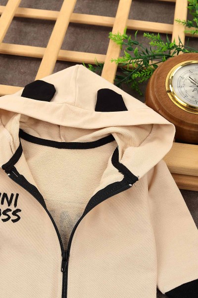 Bej (3-12 Ay) Mini Boss Baskılı Fermuarlı Erkek Çocuk Tulum 152382