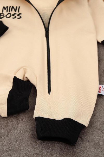 Bej (3-12 Ay) Mini Boss Baskılı Fermuarlı Erkek Çocuk Tulum 152382