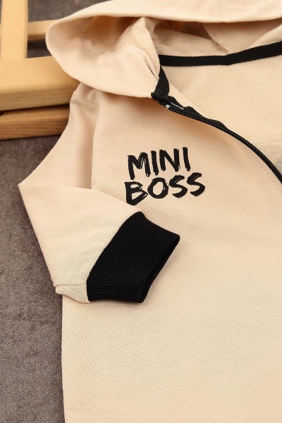 Bej (3-12 Ay) Mini Boss Baskılı Fermuarlı Erkek Çocuk Tulum 152382