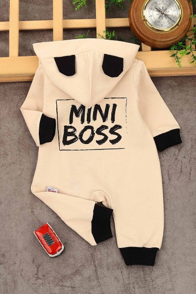Bej (3-12 Ay) Mini Boss Baskılı Fermuarlı Erkek Çocuk Tulum 152382