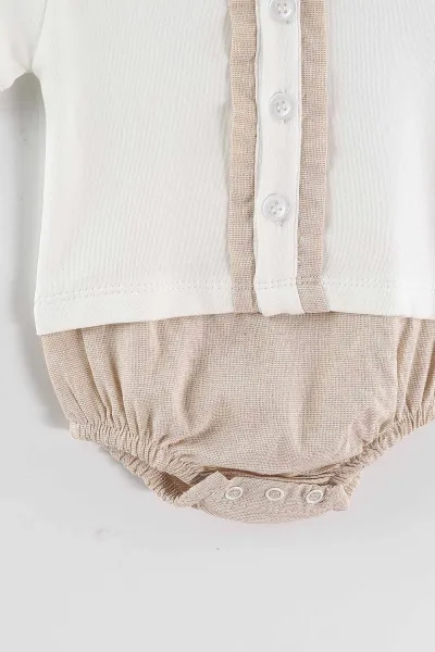 Bej (3-12 Ay) Papyon Düğmeli Çıtçıtlı Erkek Bebek Badi 468790
