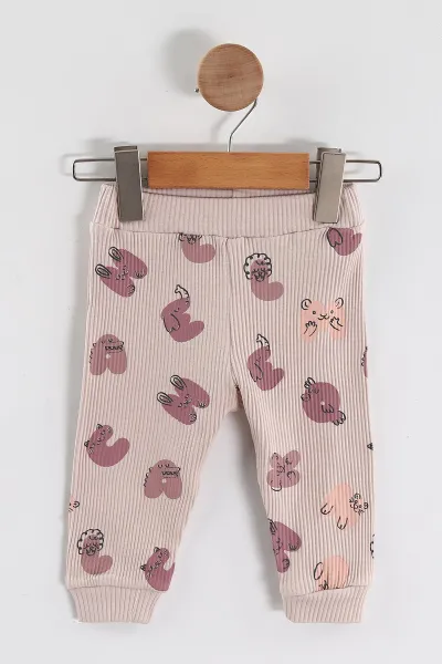 Bej (3-12 Ay)Nakışlı Fitilli Çıtçıtlı Badili Kız Bebek Takım 468673
