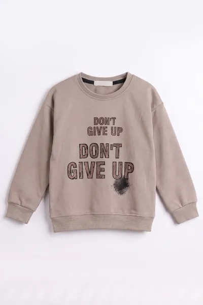 Bej (3-12 Yaş) Dont Give Baskılı Erkek Çocuk Sweatshirt 479165
