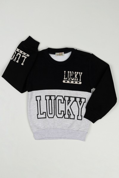 Bej (3-12 Yaş) Lucky Baskılı Kız Çocuk Sweatshirt 88895