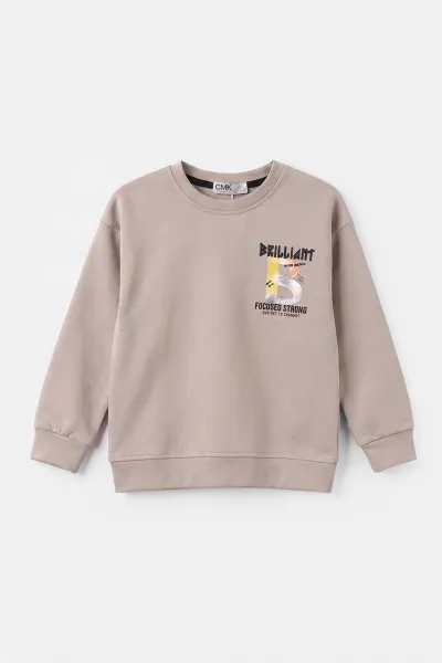 Bej (3-12 Yaş)Baskılı 2 İp Erkek Çocuk Sweatshirt 484121