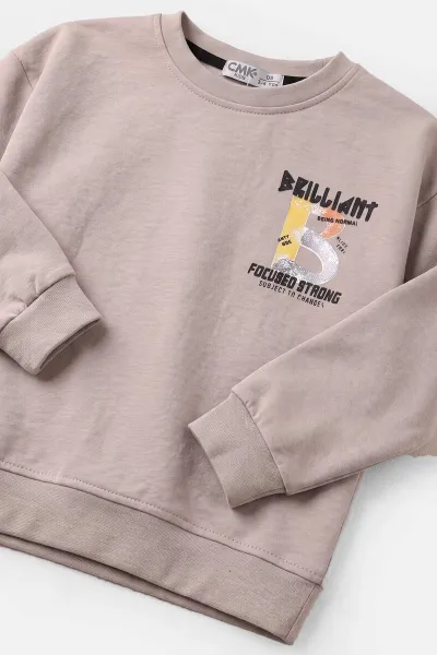 Bej (3-12 Yaş)Baskılı 2 İp Erkek Çocuk Sweatshirt 484121