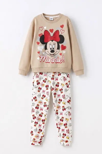 Bej (3-15 Yaş)Karakter Baskılı Kız Çocuk Pijama Takımı 476907