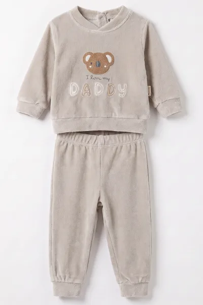 Bej (3-18 Ay)  Dady  Nakışlı  Kadife Erkek  Bebek Takım 487663