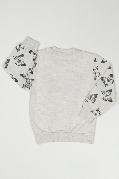 Bej (3-7 Yaş) Kelebek Baskılı Kız Çocuk SweatShirt 90352
