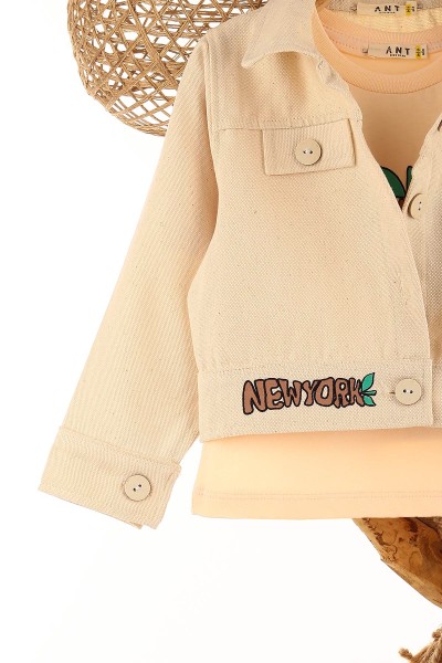 Bej (3-7 Yaş) Newyork Cıty Baskılı Kargo Cepli Takım Kız Çocuk Takım 162324