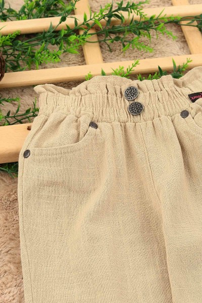 Bej (3-7 Yaş) Önü Çift Cepli Düğmeli Kız Çocuk Pantolon 158463