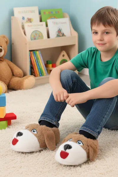 Bej ( 30 - 35 ) Peluş Köpekli Kız Çocuk Panduf 393587