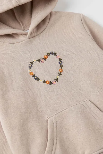 Bej (4-12 Yaş) 3 İplik Şardonlu Sweatshirt Kot Pantolon Kız Çocuk İkili Takım 497600