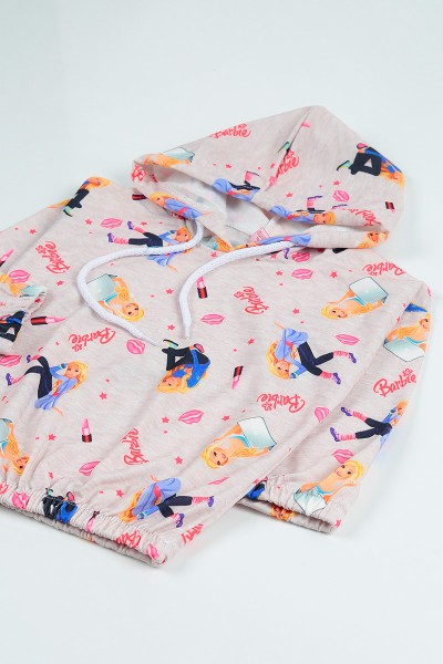 Bej (4-12 Yaş) Barbie Baskılı Belden Lastikli Kız Çocuk Takım 96652