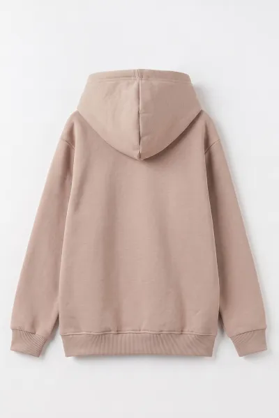 Bej (4-12 Yaş) Confidence Kabartma Baskılı Kapüşonlu ve Kanguru Cepli 3 İp Şardonlu Erkek Çocuk Sweatshirt 497751