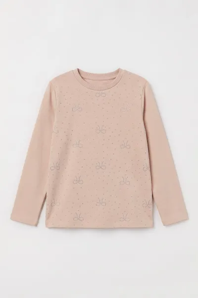 Bej (4-12 Yaş) Fiyonk Taş Baskılı İçi Şardonlu Kız Çocuk Sweatshirt 498566
