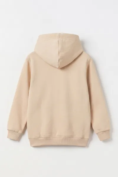 Bej (4-12 Yaş) Panda Baskılı Kapüşonlu ve Kanguru Cepli 3 İp Şardonlu  Kız Çocuk Sweatshirt 497533