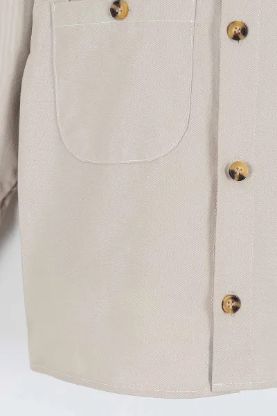 Bej (5-14 Yaş) Çift Cepli Oversize Kalıp Erkek Çocuk Gabardin Gömlek 323434