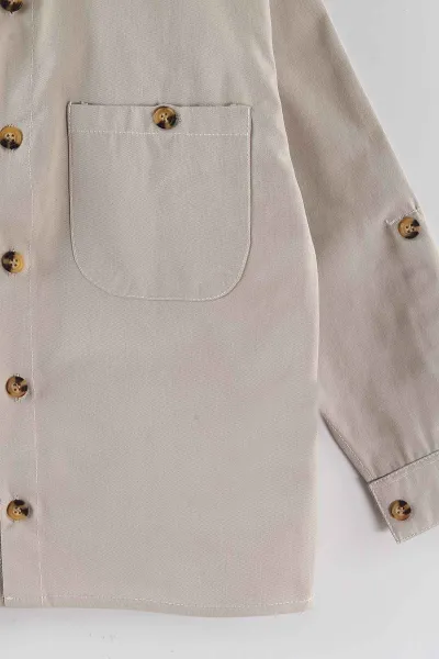 Bej (4-13 Yaş)  Çift Cepli Oversize Kalıp Erkek Çocuk Gabardin Gömlek 442186