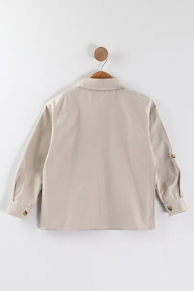 Bej (4-13 Yaş)  Çift Cepli Oversize Kalıp Erkek Çocuk Gabardin Gömlek 442186