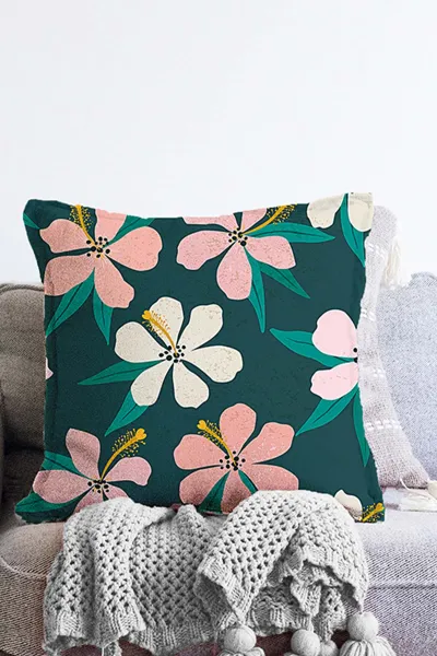 Zümrüt Yeşili 43x43 Dijital Baskılı Fermuarlı Modern Kırlent Kılıfı 272889