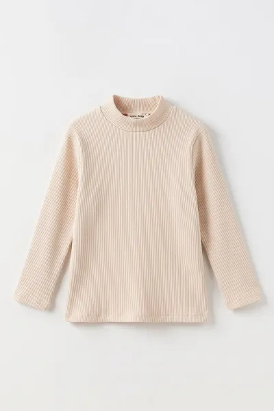 Bej (5-12 Yaş) Yarım Balıkçı Yaka Kaşkorse Kız Çocuk Body Sweatshirt 493043