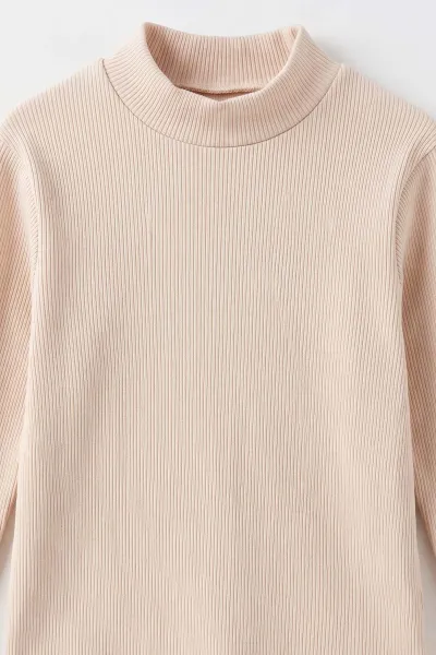 Bej (5-12 Yaş) Yarım Balıkçı Yaka Kaşkorse Kız Çocuk Body Sweatshirt 493043