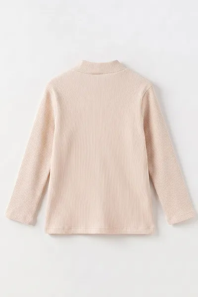 Bej (5-12 Yaş) Yarım Balıkçı Yaka Kaşkorse Kız Çocuk Body Sweatshirt 493043