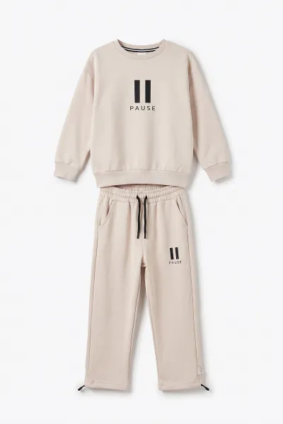 Bej (5-15 Yaş) Pause Baskılı Oysho Kumaş Erkek Çocuk 2'li Takım 497493