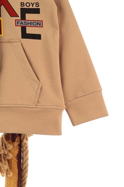 Bej (5-8 Yaş) Make Baskılı Kapüşonlu Erkek Çocuk Sweat 152691