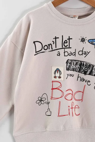 Bej (5-8 Yaş)Bad Life Baskılı Kız Çocuk Sweatshirt 432933