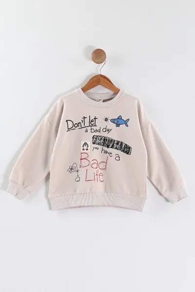 Bej (5-8 Yaş)Bad Life Baskılı Kız Çocuk Sweatshirt 432933