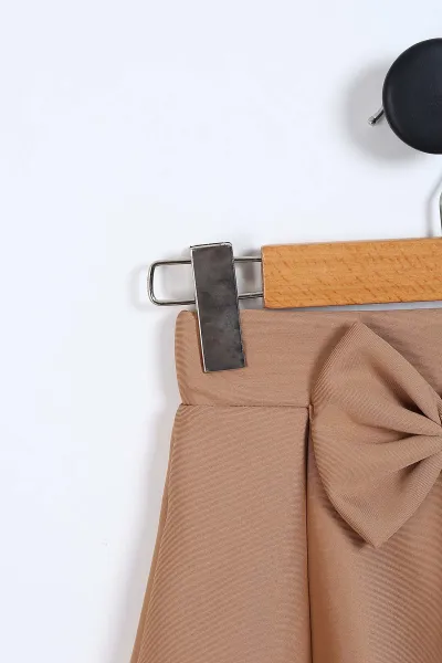 Bej (5-9  Yaş)Fiyonklu Parça Kız Çocuk Kloş Etek 337850