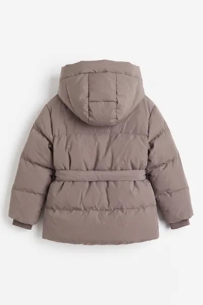 Bej (6-10 Yaş) Fermuarlı Belden Bağlamalı İçi Kürklü Kız Çocuk Mont 499665