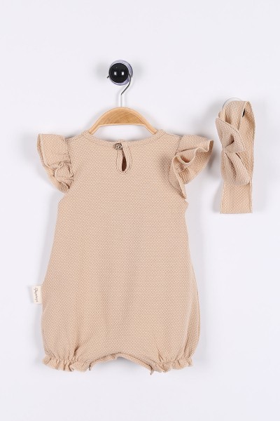 Bej (6-18 Ay) Güpürlü Düğme Detaylı Kız Bebe Tulum 175393
