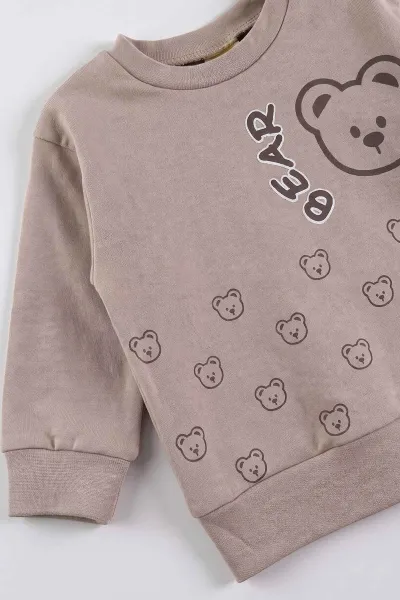 Bej (6-18 Ay)Bear Baskılı Çıtçıtlı Çimalı Erkeke Bebek Takım 477413