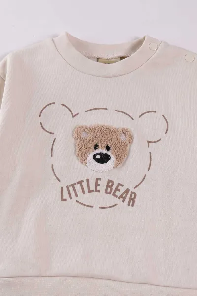 Bej (6-18 Ay)Bear Süzene Nakışlı Çıtçıtlı Çimalı Erkek Bebek Takım 477306