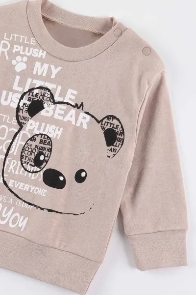 Bej (6-18 Ay)Bear Yazı Baskılı Çıtçıtlı Çimalı Erkek Bebek Takım 477934