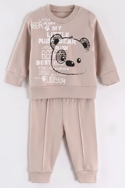 Bej (6-18 Ay)Bear Yazı Baskılı Çıtçıtlı Çimalı Erkek Bebek Takım 477934