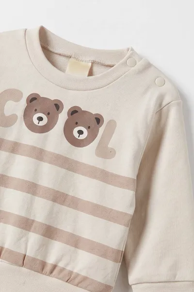 Bej (6-18 Ay)Cool Baskılı Çıtçıtlı Çimalı Erkek Bebek Takım 477607